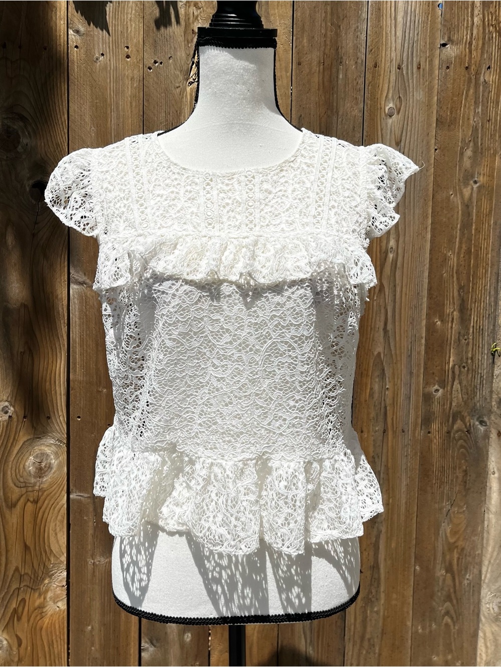 Bebe Coquette White Lace Ruffle Cap Sleeve Blouse Accepting Offers!